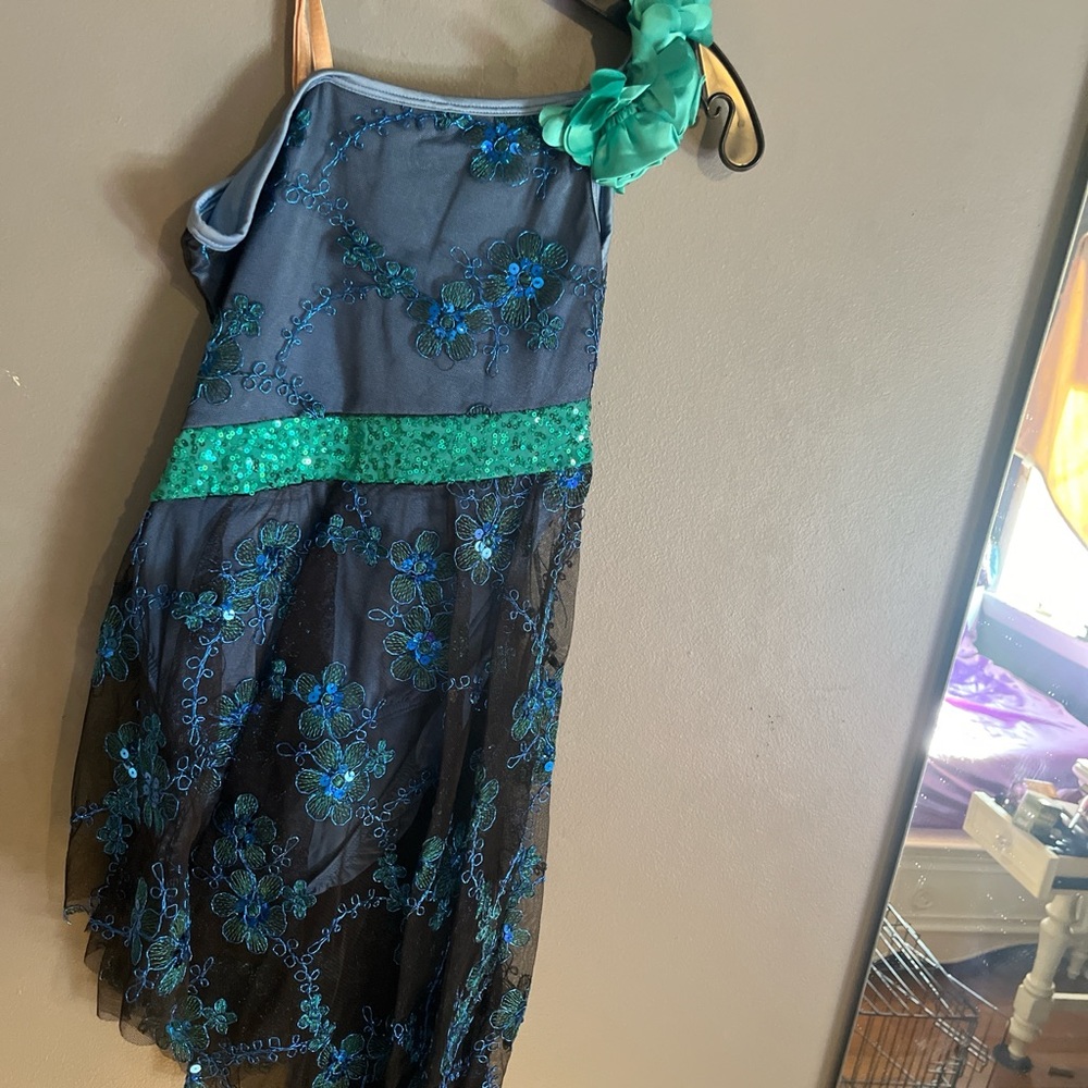 Blue and green flower dress for dance recital